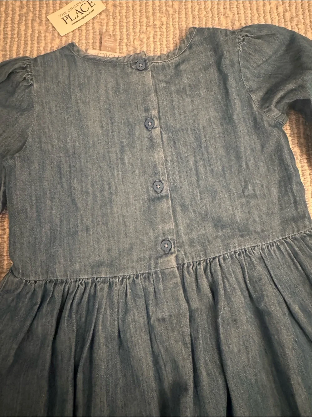 NWT The Children’s Place Blue Long-Sleeve Embroidered Denim Dress for Kids